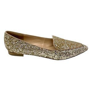 Sole Society Cammila Smoking Slipper Size 6.5 Gold Glitter Pointed Flat Loafer